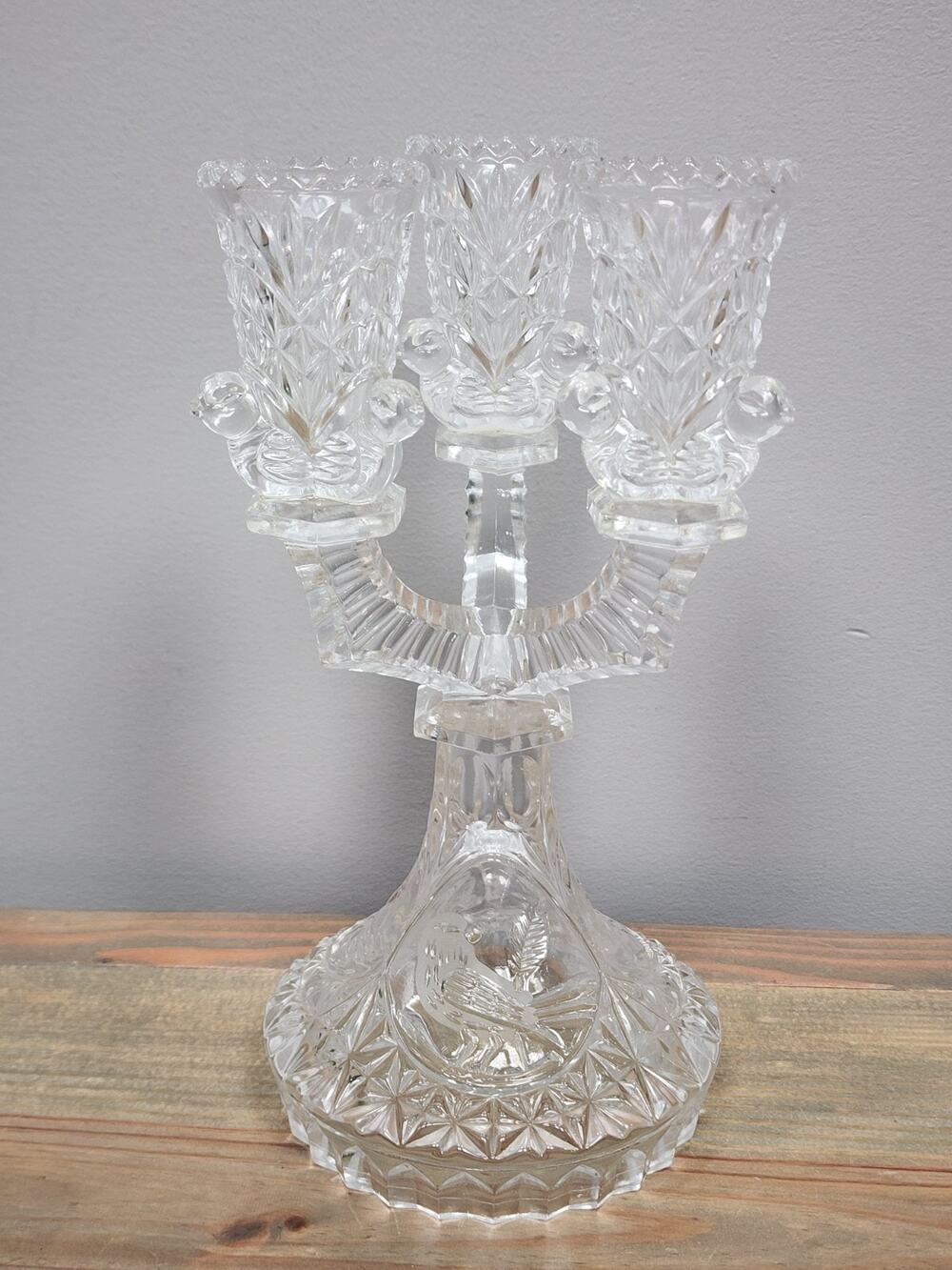 Hofbauer Crystal The Byrdes Collection Three Arm Candlestick Holder | Vintage